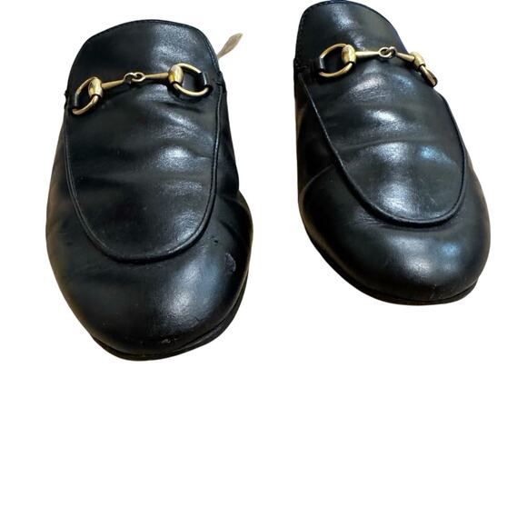 GUCCI Princetown Black Leather Fur Lined Loafer Mule with Bronze Horse Bit EU 37 - Picture 6 of 8